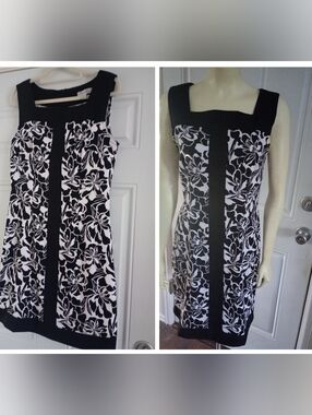 Dressbarn White Black Business Casual Sleeveless Dress Sz 10